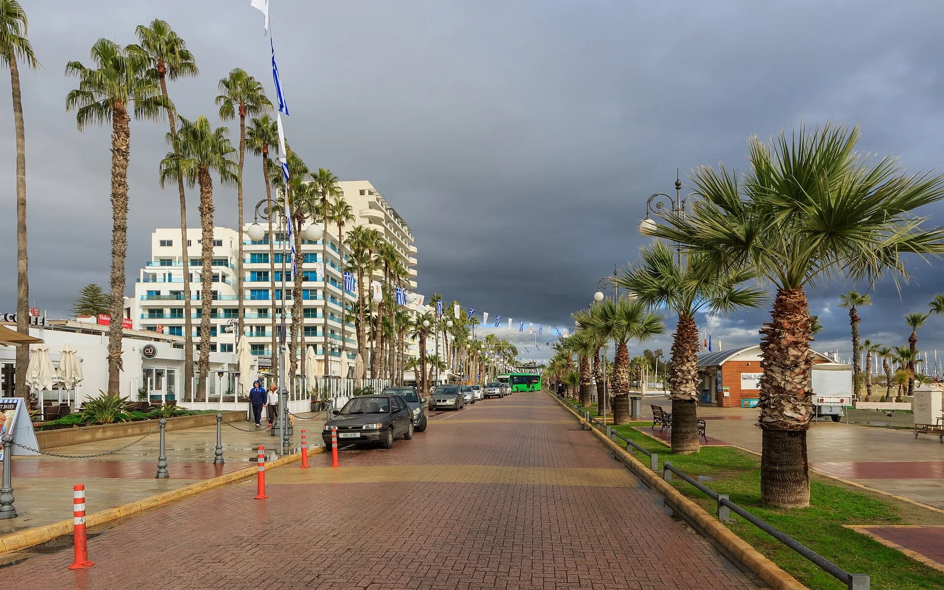 Palm-lined Finikoudes promenade in Larnaca